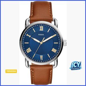 Stainless Steel and Leather Quartz Watch with Roman Numerals